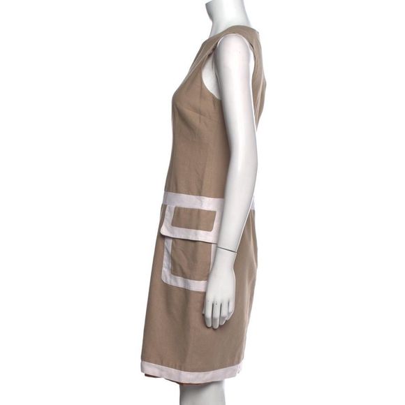 DAVID MEISTER Khaki Taupe Tan Colorblock Pattern Shift Sleeveless Mini Dress - Picture 2 of 8